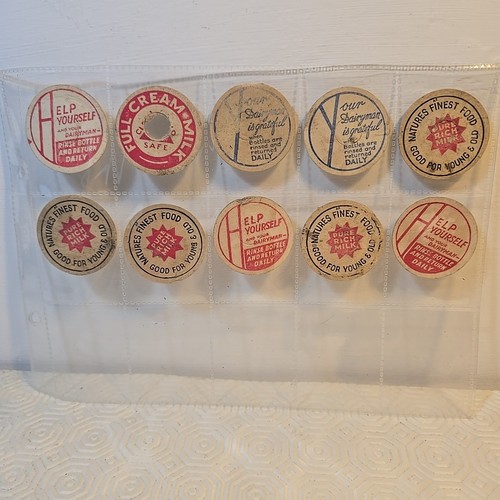 Vintage milk bottle caps - milk,