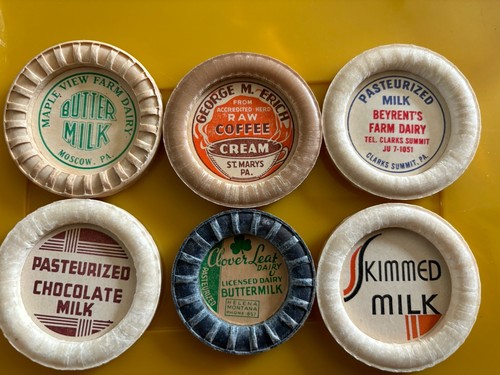 Vintage milk bottle caps - bottle,