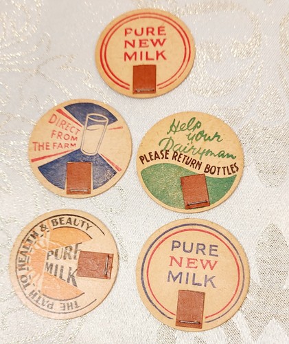 Vintage milk bottle caps - milk,