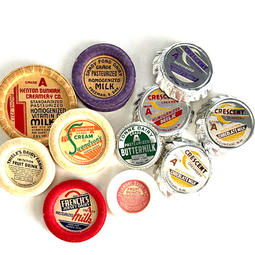 Vintage milk bottle caps lot - milk,